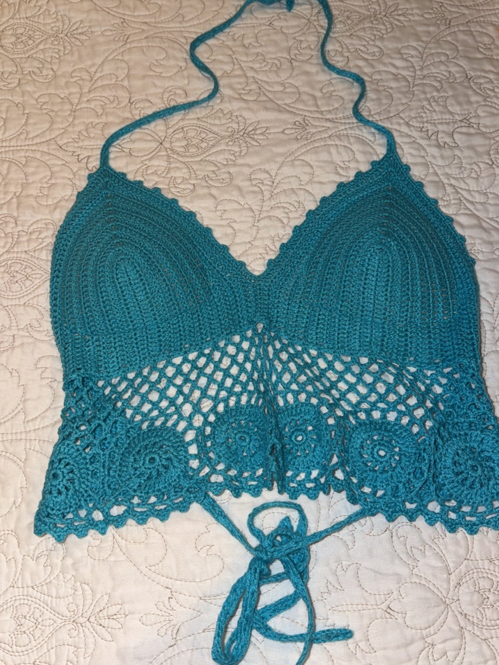 Teal Crochet Halter Crop Top